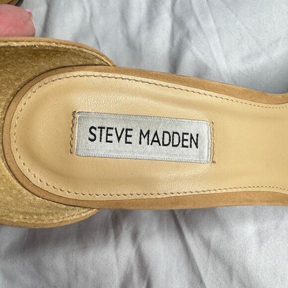 Steve Madden Women's sz 8.5 M Tan 4 inch Square Heel Ankle Strap Square Toe - Picture 5 of 13